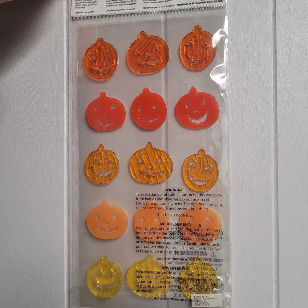 Halloween Pumpkin Gel Window Clings NWOT Reusable and Washable
